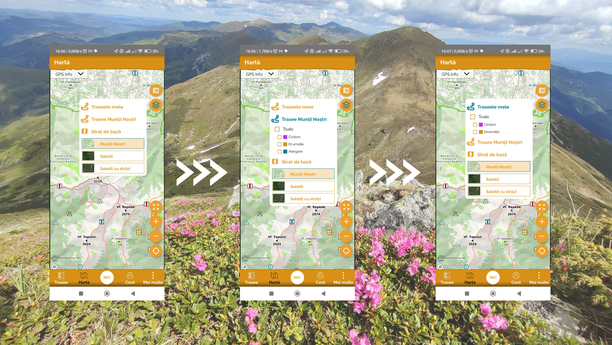  Afișare trasee personale în aplicația Munții Noștri